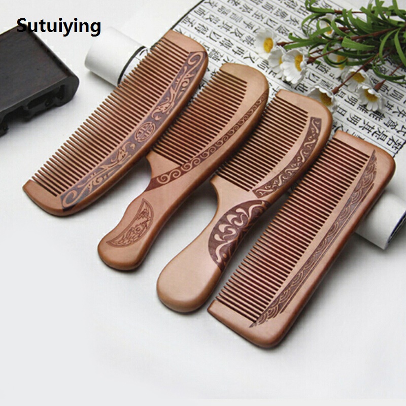 Sutuiying Natural Peach Wood Comb Close Teeth Anti-Static High Quality Head Massage Hair HealthTools