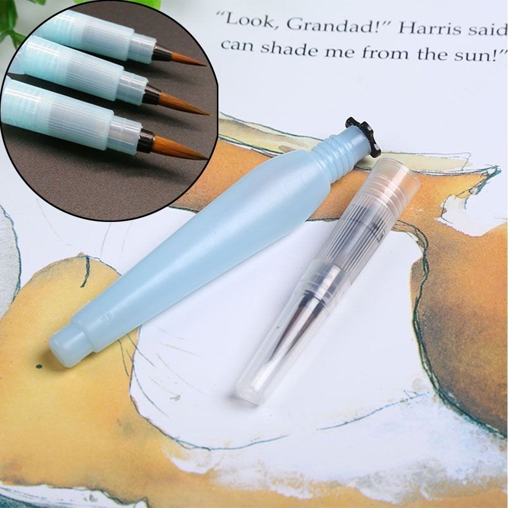 3Pcs New Plastic Drawing Pen Set Stationery Easy to Use Water Color Brush Blue Watercolor Pen