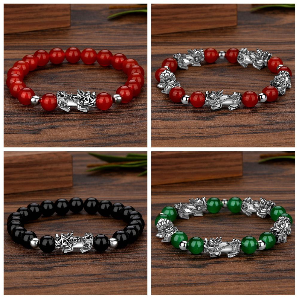 Mens Women New Good Luck Black Cuff Bangle Attract Wealth Obsidian Wristband Silver PiXiu Feng Shui Bracelet