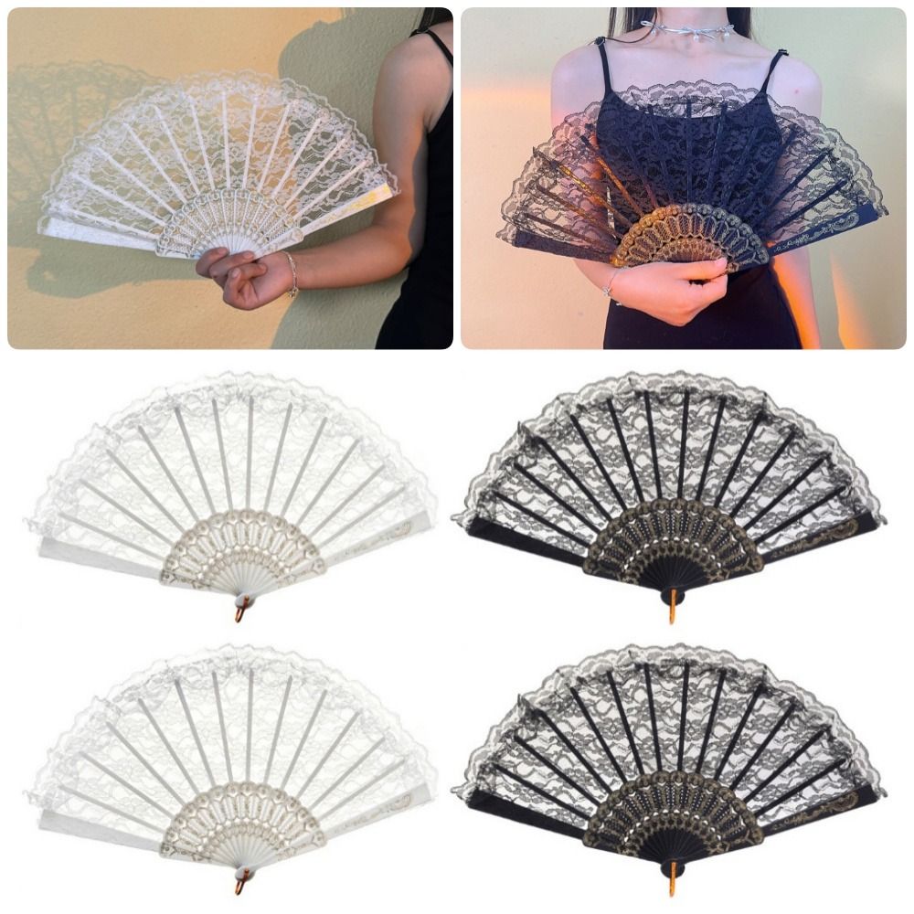 1Pcs Durable Fairy Folding Lace Fan Lolita Retro Chinese Dance Fan Sweet Portable Decorative Fan Dance Performance
