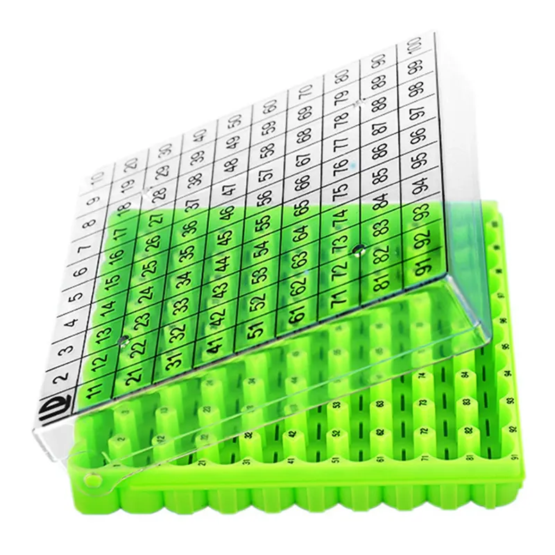 Green Storage Tube Box with 100 Cells for 0.5ML Samples, Flip Tube Design - 1 Piece