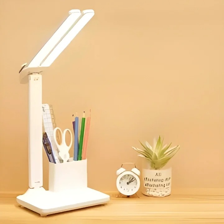 Portable USB Rechargeable Table Lamp | LED Double Head Light | Dimmable Study Desk Lamp