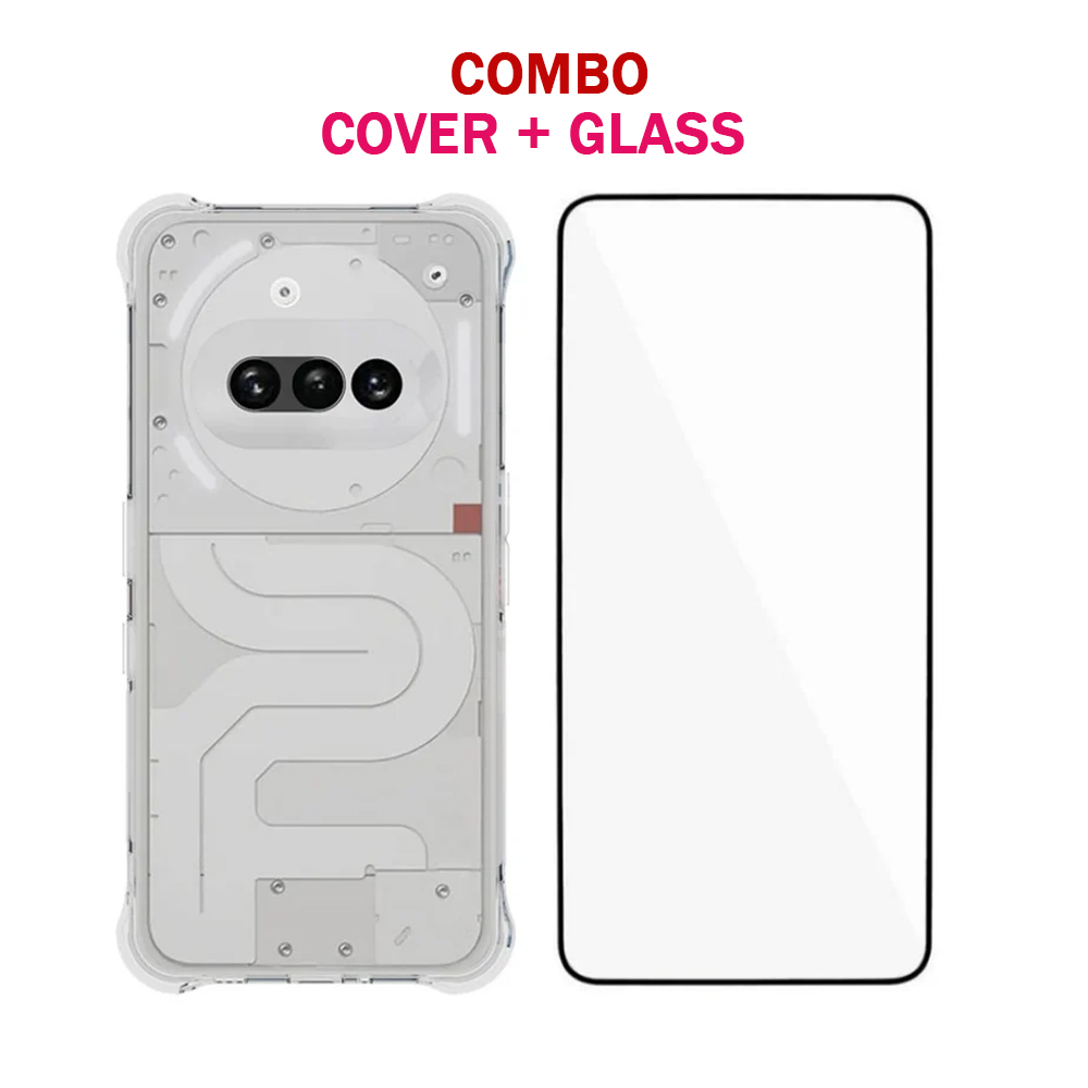 Case + Glass for Nothing Phone 3a 5G - COMBO Clear Transparent Soft Shockproof Airbag Crystal Back Cover + Full Glue Glass Screen Protector