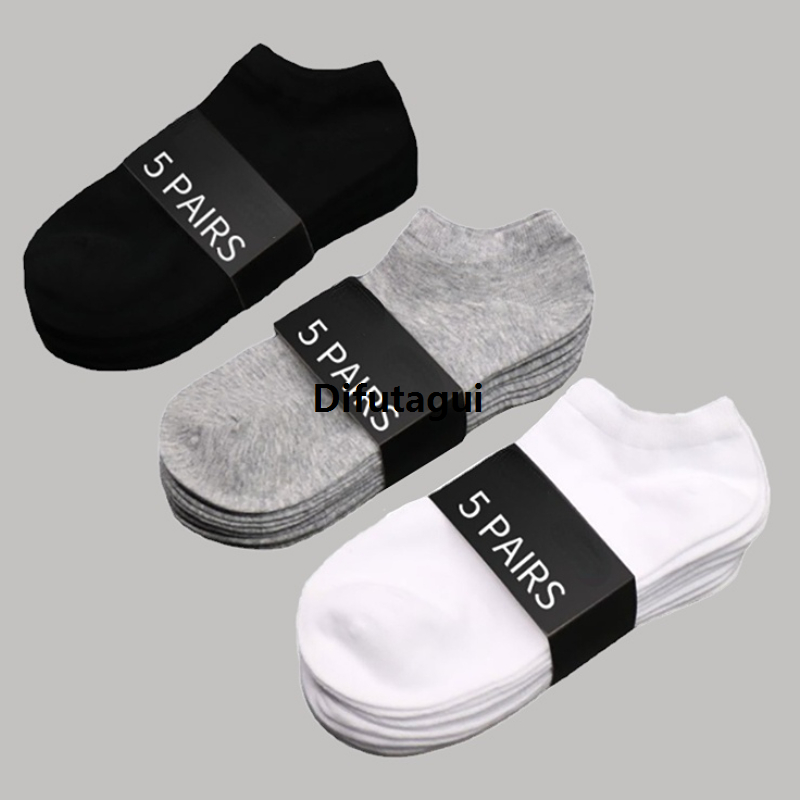 Difutagui 5 Pairs Unisex Socks Low Cut Breathable Business Boat Sock Solid Hot Selling Color Comfortable Ankle Casual White Black Men Business
