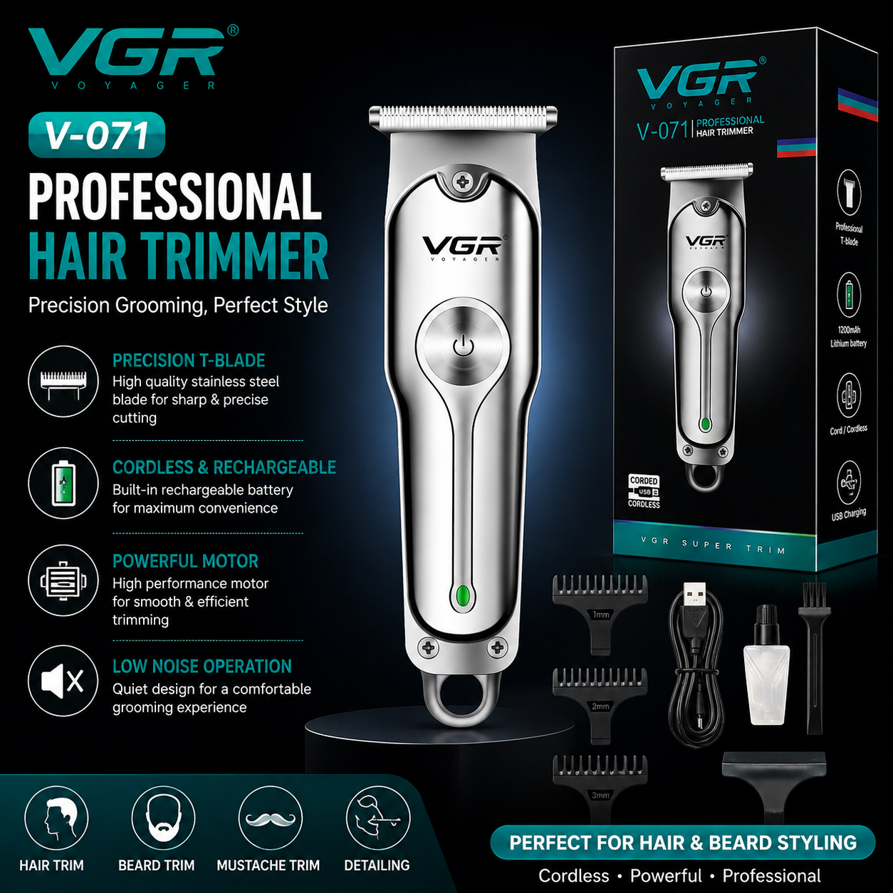 VGR V-071 Rechargeable Nose & Ear Hair Trimmer For Men | Professional Facial Hair Grooming Trimmer | Cordless Precision Trimmer