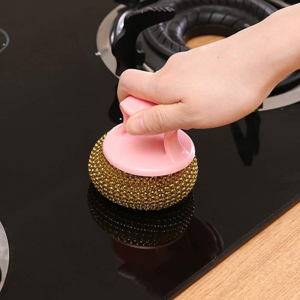1 Pcs Steel Wool Brush with Handle - Stainless Steel Scourer for Cleaning | Dish Scrubbers for Cleaning Kitchen, Bathroom, Household, to Tough Dirt, Grease