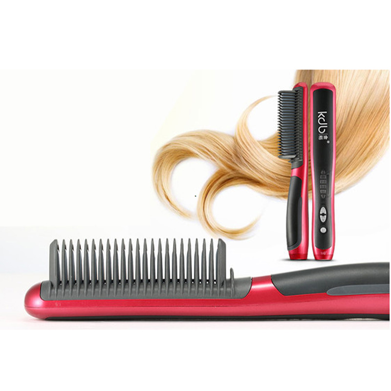Difutagui Hair Beard Straightener Ionic Ceramic Hot Comb Electric Straighten Portable Curling Hair Brush Negative Ion Anti-scalding Styling Tool