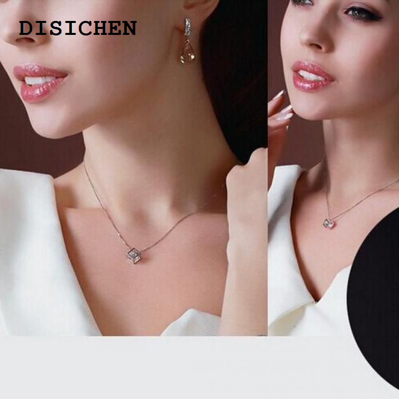 DISICHEN New style Fashionable Love Cube Three-dimensional Necklace Shiny Charm Rhinestones Small Box Short Clavicle Chain Maxi Necklace Pendants