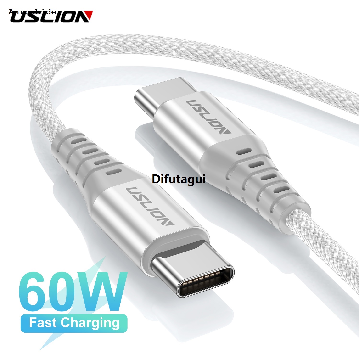 Difutagui USLION PD 60W Type C to Type C Cable for iPhone 15 Pro Max Xiaomi Original Sales promotion 14 Oneplus POCO Fast Charging Nylon Braided Data Cord 0.3/1/2M