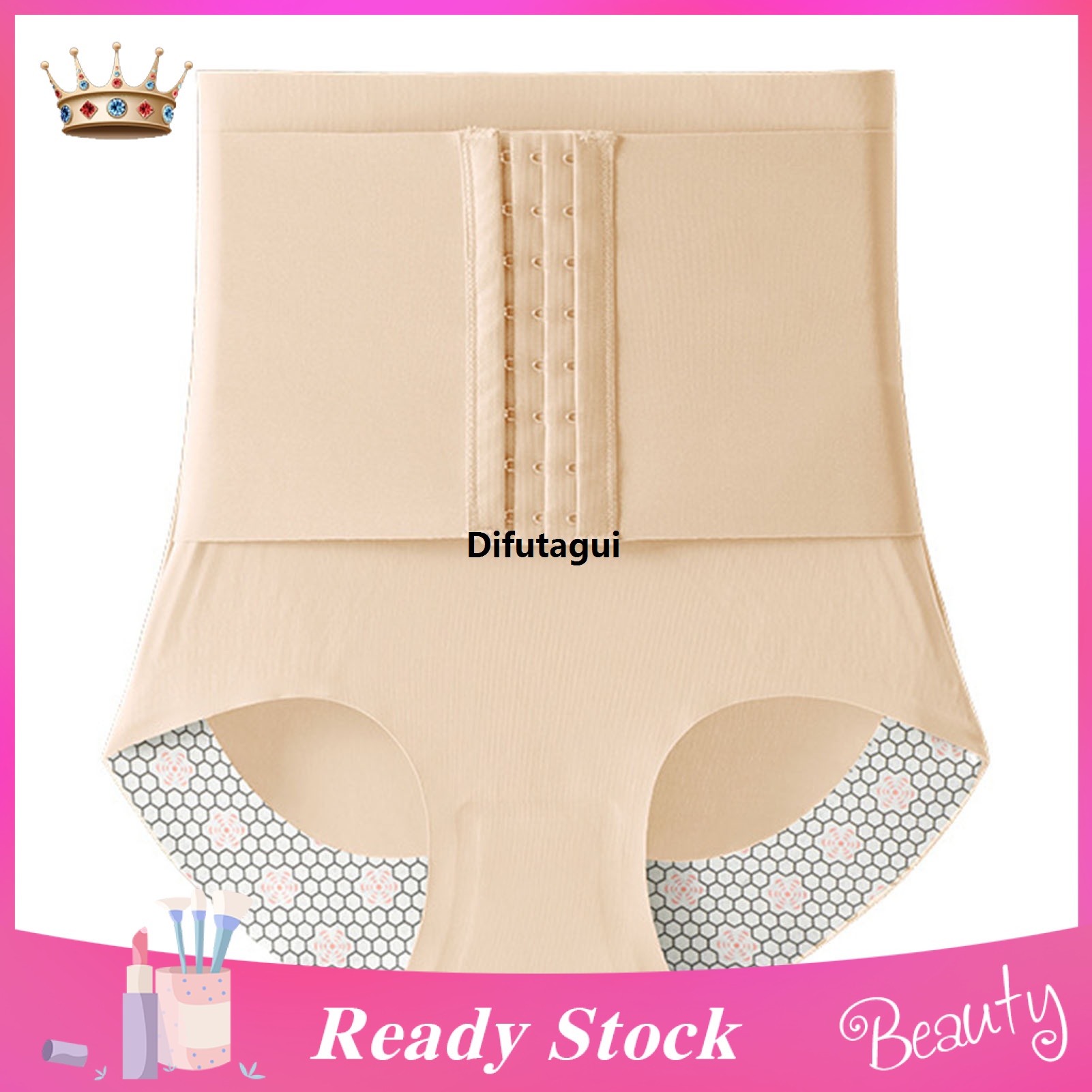Difutagui Trendygirl Ladies Shapewear High Elasticity Thin Buckle Non-slip Anti-pilling Profesional Hip Lift Polyester High Waist Postpartum Body Shaper Briefs Gym Supply