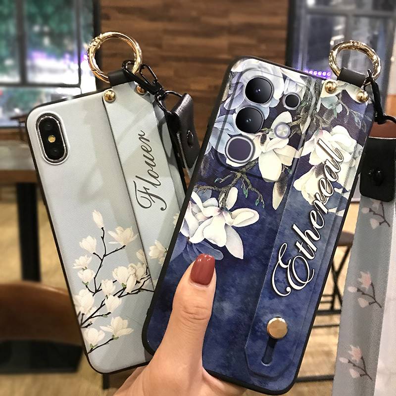 Back Cover protective Phone Case For VIVO Y29 4G/T4X 5G Lanyard Silicone Soft case Phone Holder Flower Durable Kickstand