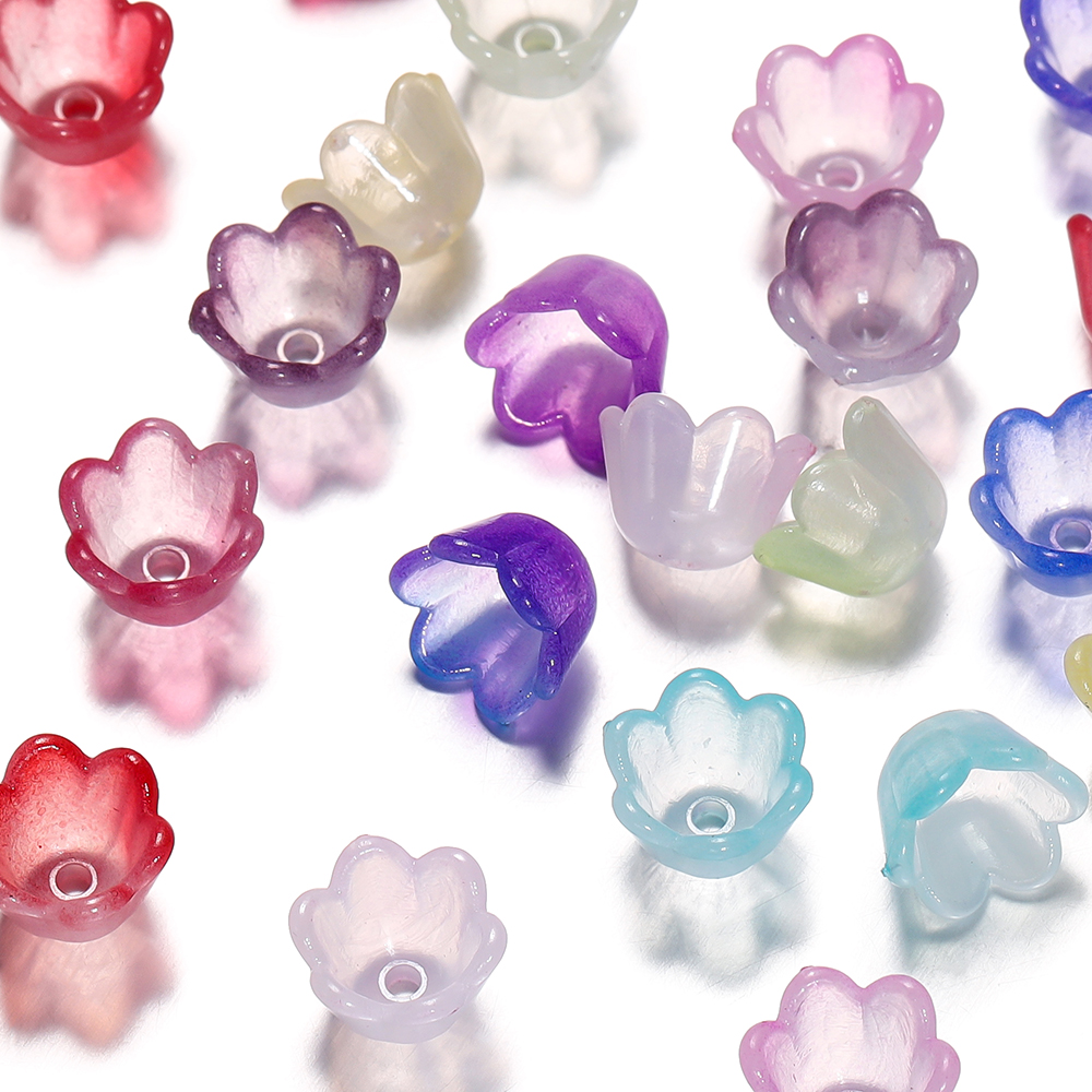 St. Kunkka 50pcs 10 x 9mm Gradient Color Lily Of The Valley Acrylic Beads Receptacle Base Hole For Diy Jewelry Necklace Bracelet
