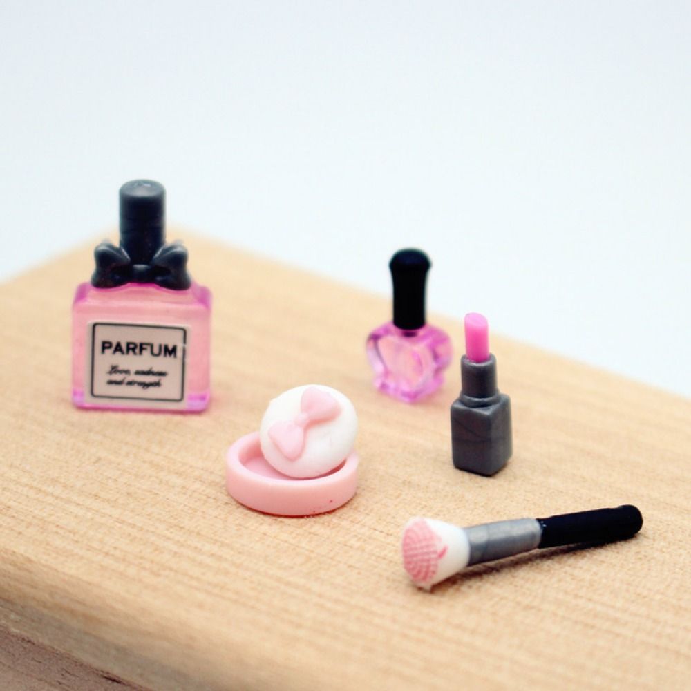 Kids Pretend Play Toys DIY 1/12 Dollhouse Mini Makeup Emulational Delicate Lipstick Perfume Powder Brush Model Children's Gift Toy