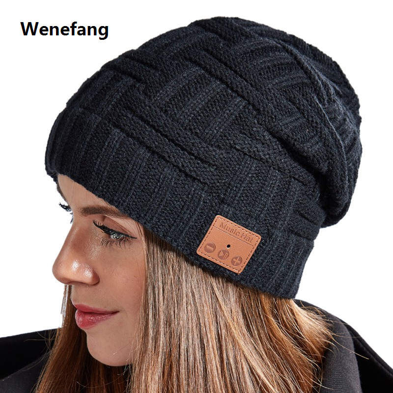 Wenefang 【New design】Wireless Bluetooth Music Hat Beanie Cap Earphone Headphone Smart Headset Speaker With Mic Sport Knitted Hats Best