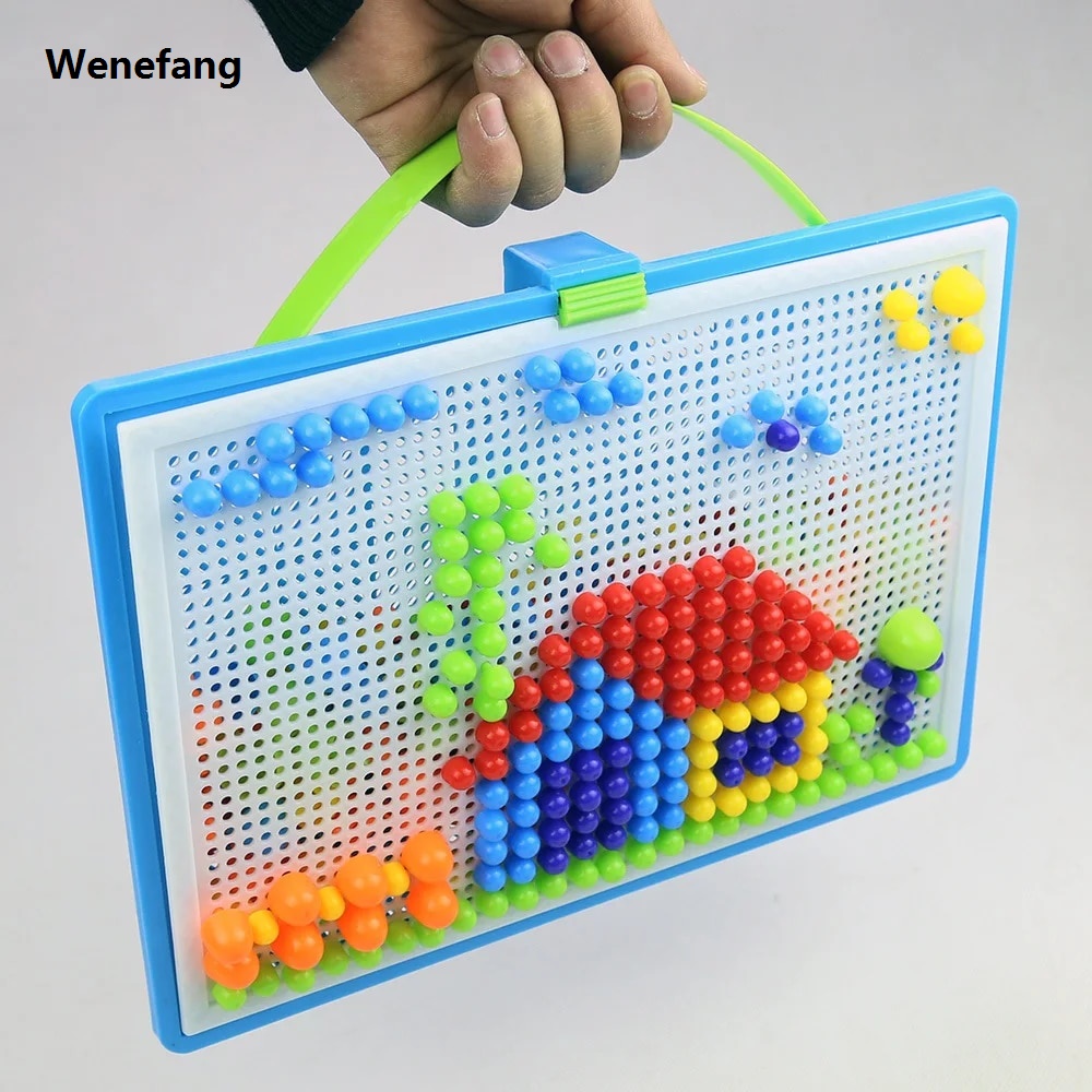 Wenefang 296 Pieces/Set Box-packed Grain Mushroom Nail Beads Intelligent Hot Selling 3D Puzzle Games Jigsaw Board for Children Kids Educational Toys