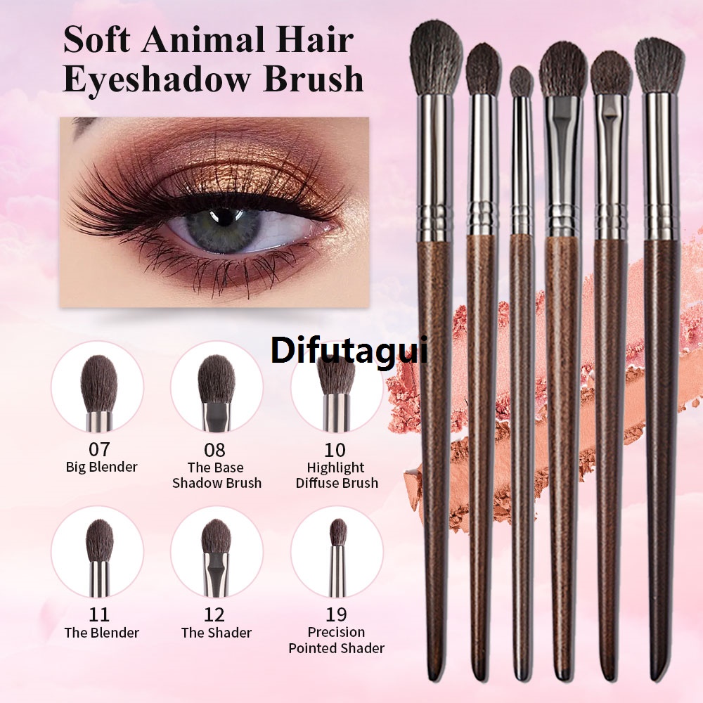 Difutagui OVW Cosmetic 2/6 pcs Makeup Eye Shadow Brush Set Goat Hair Tool Portable Ultra Soft Make Up Tapered Blender Diffuse Kit Cut Crease Brush