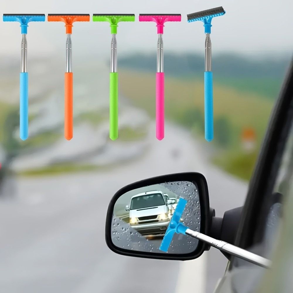 Durable Retractable Car Rearview Mirror Wiper Stainless Steel Portable Window Cleaning Brush Handheld Glass Defogger Wiper Car Accessories