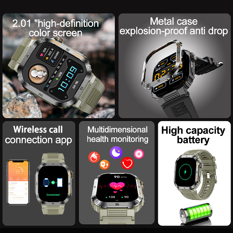 Linman For Huawei Xiaomi 2.01 Inch Screen Smart Watch Mens Bluetooth 2025 New Call 400 MAh Sport Waterproof Heartrate Blood Oxygen SmartWatch