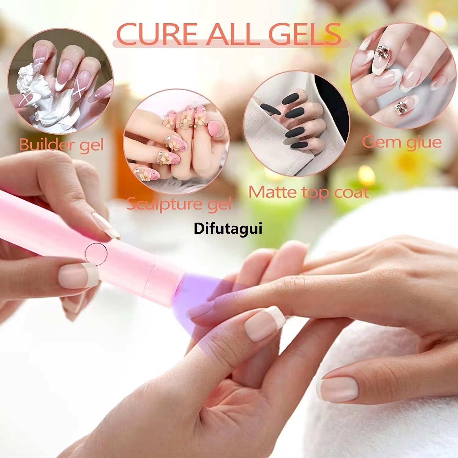 Difutagui Portable Mini UV Light Gel Nails Small Nail Cure Light Flash Cure Lamp Special for Gel Polish Manicure for Fast Curing at Salon Home DIY for Fing