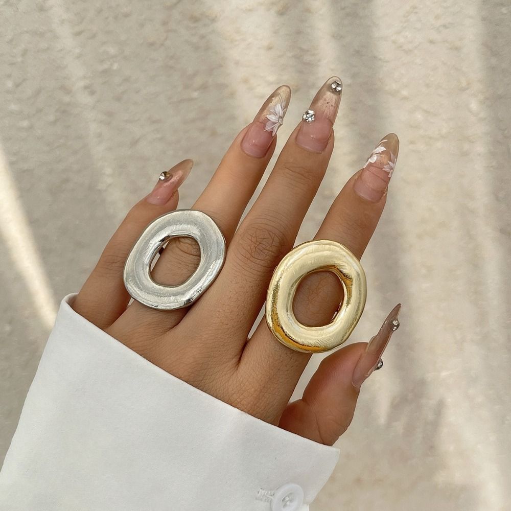 New Stainless Steel Metal Ring Irregular Split Ring Geometric Irregular Metallic Smooth Ring Simple Chunky Rings