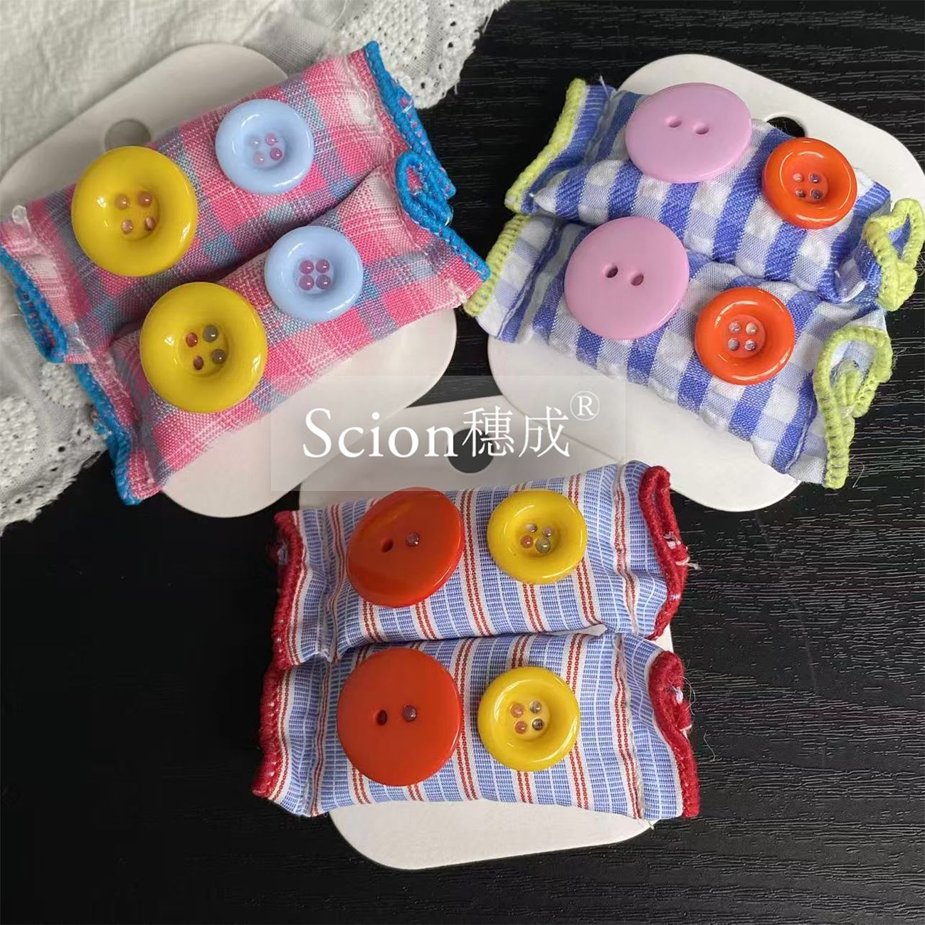 Summer dopamine girl colorful button plaid candy hairpin childlike cute sweet forehead clip hairpin girl