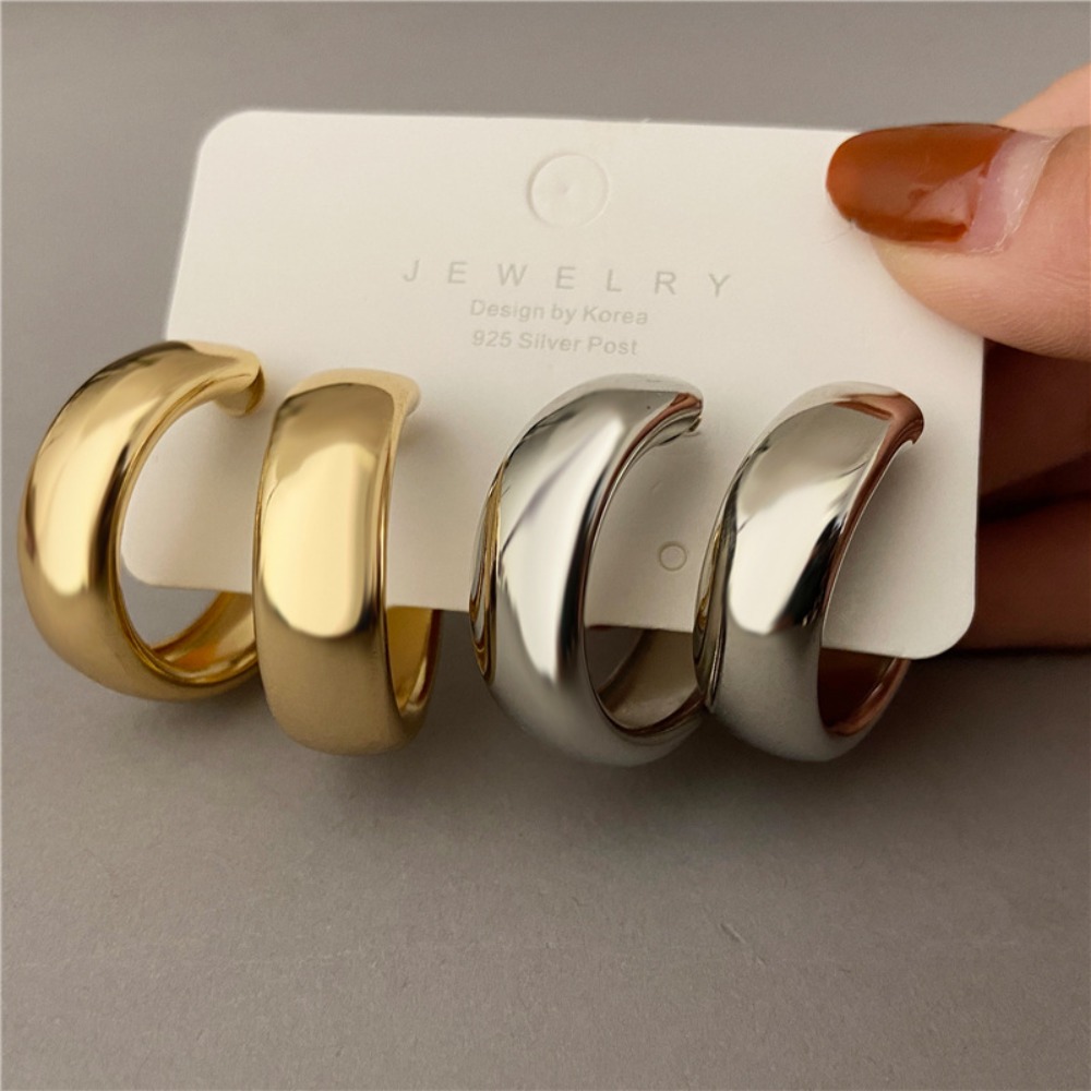 New Trendy Drop Earrings Silver Color Circle Hoop Earrings Simple Round Jewelry Girl