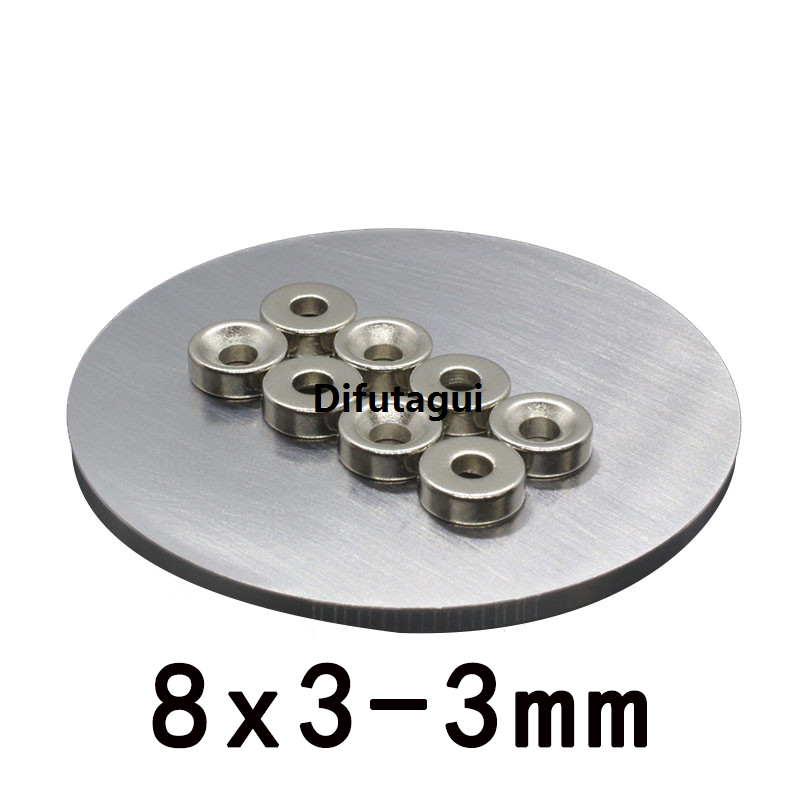 Difutagui 30/50/100 pcs 8*3-3mm Stong Permanent NdFeB Strong Magnets 8x3 High Quality mm Hole 3 mm Round Countersunk Neodymium Magnetic Magnet