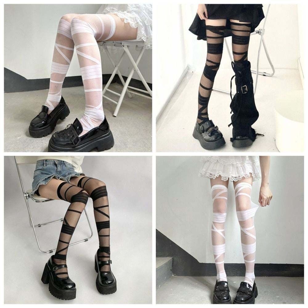 Fashion Nylon Transparent Stripe Stockings Lolita JK Style Elastic High Tube Long Socks Ultra-thin Breathable Above Knee Stocking Girl