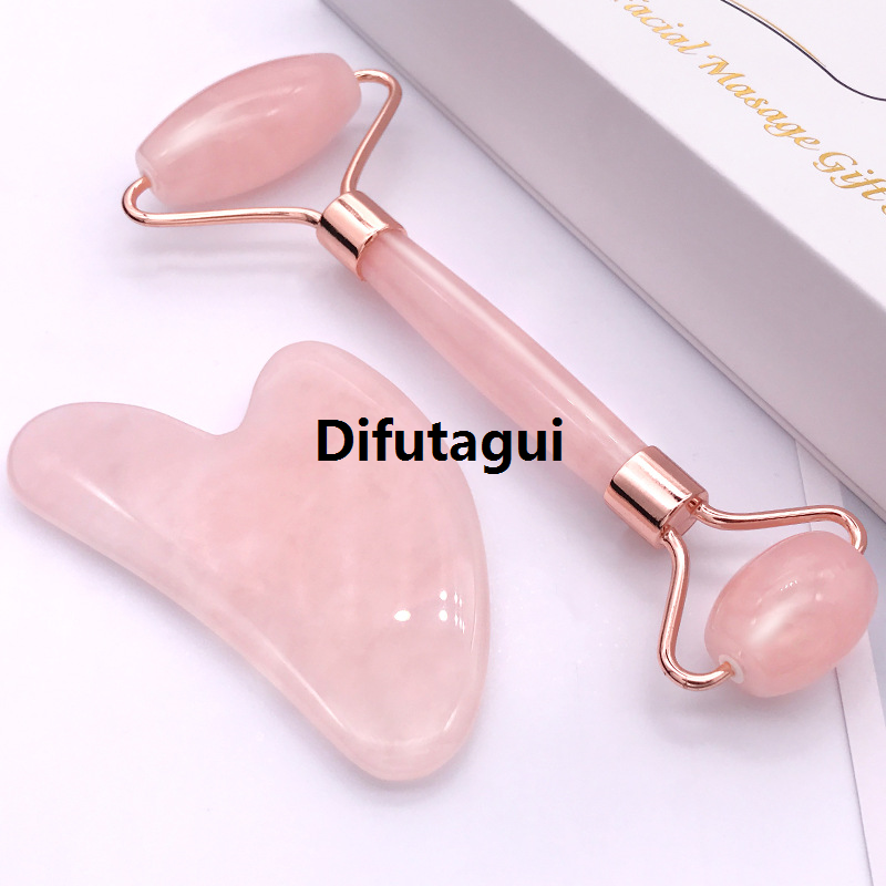 Difutagui Rose Quartz Powder Crystal Jade Roller Massage Spa Pink Face Massagers 2025 Gua Sha Natural Stone Guasha Beauty Tool Facial Lift Up