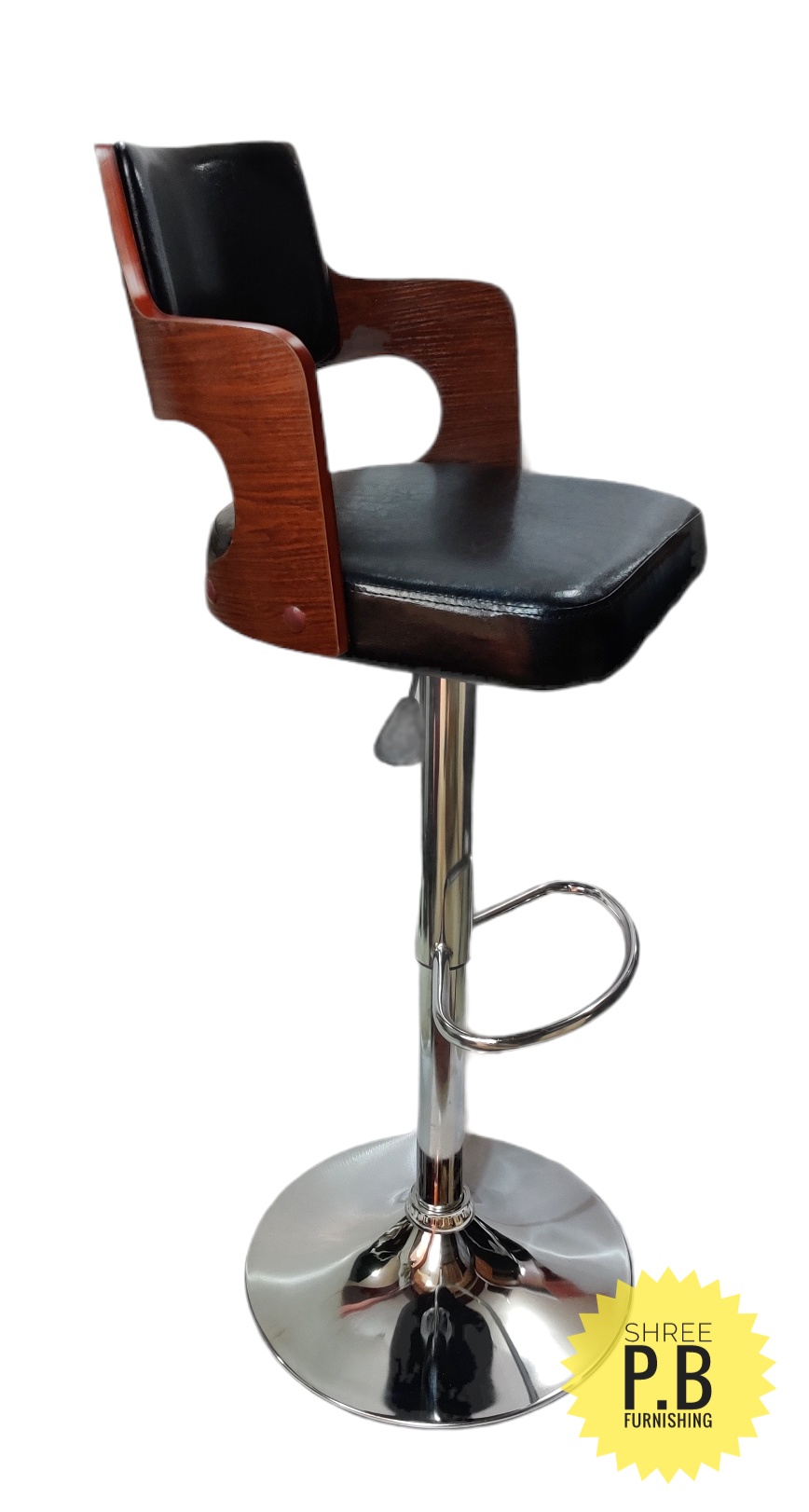 Wooden Framed Bar Chair with Height Adjustable and Revolving Seat