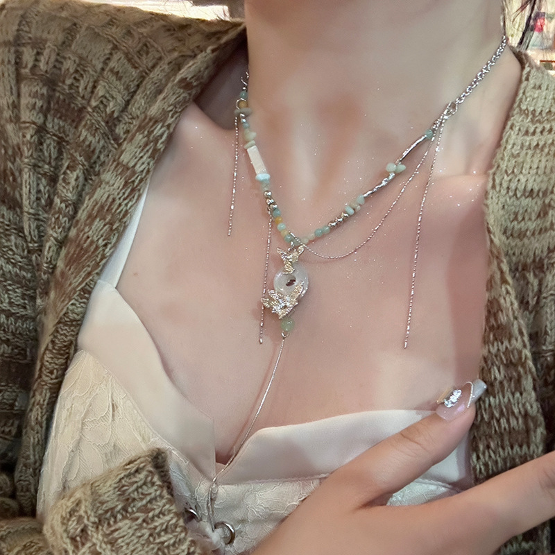 【Mega Sale】New Chinese Butterfly Stone Necklace Women's Light Luxury High-end Jade Pendant 2024 New Fashion