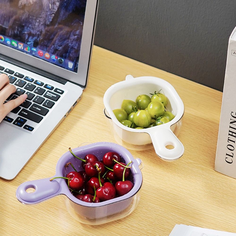 Cartoon Multifunctional Double-Layer Drainage Basket Draining Bowl with handle Fruit Washing Basket Mini Blueberry Vegetable Washing Basin Water Filter Rack for Household