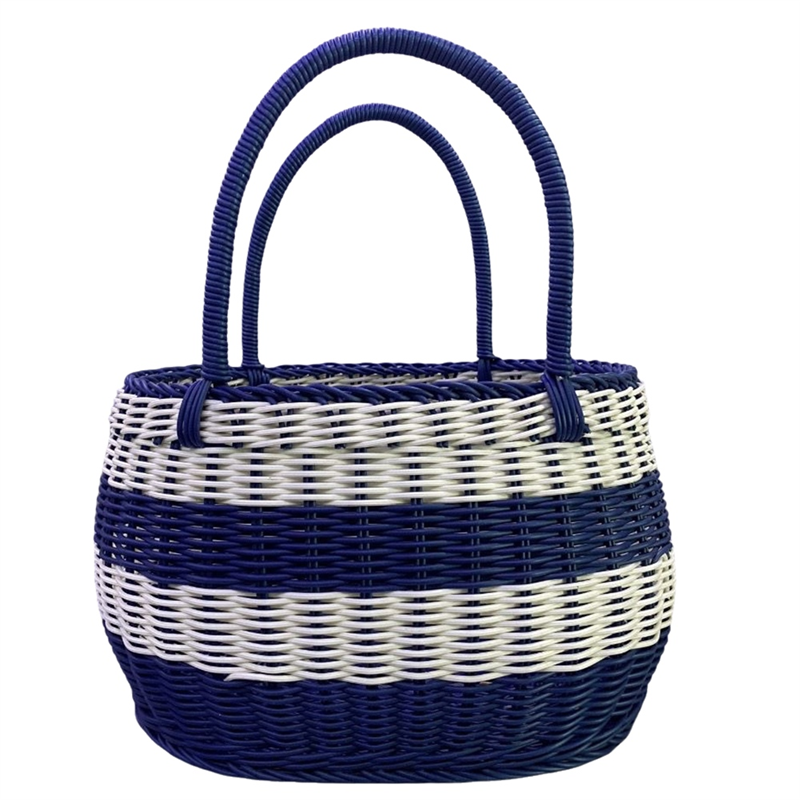 Small Blue and White Outdoor Picnic Basket, Shopping Basket, Picking Basket, Gift Basket, Portable Basket