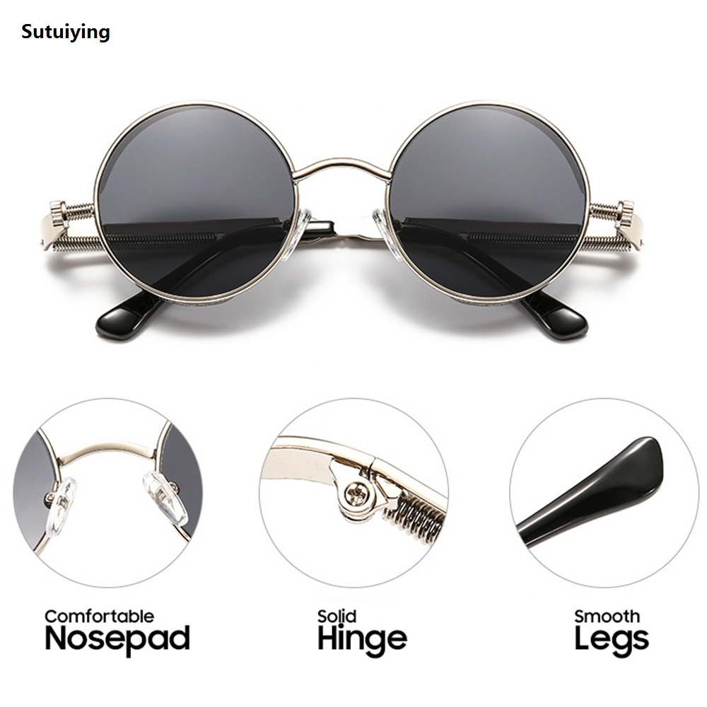 Linman Sutuiying VIVIBEE Vintage Steampunk Red Sunglasses Men Round Punk Alloy Metal New Fifty percent discount Retro Sun Glasses Women 2025 Goggles Gothic Style Shades