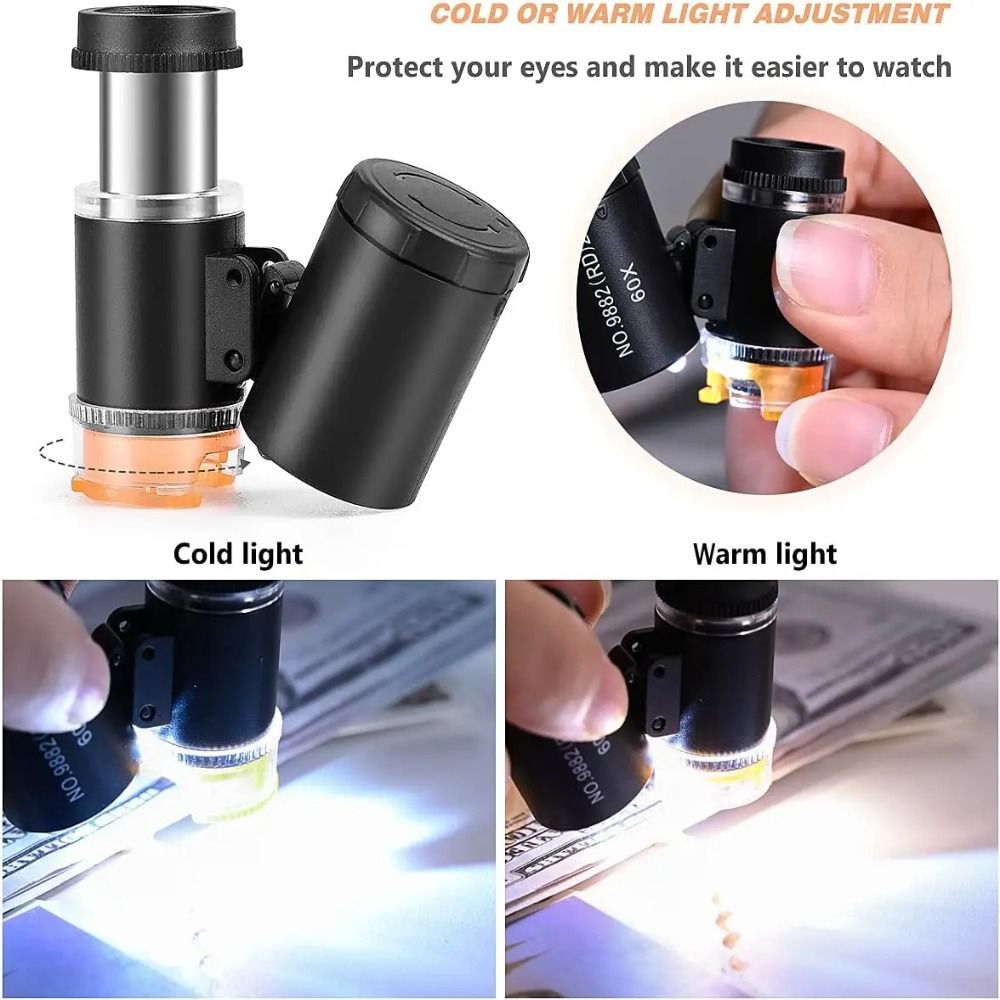 New 60X Mini Pocket Microscope Identification Antique LED UV Light Magnifying Glass Handheld Scale Magnifying Glass