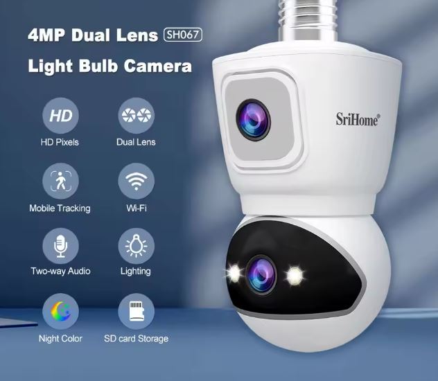 Smart 4MP Dual Lens Dual Screen Light Bulb Security Camera Smart Home 3X Digital Zoom AI Human Motion Detect WIFI Surveillance