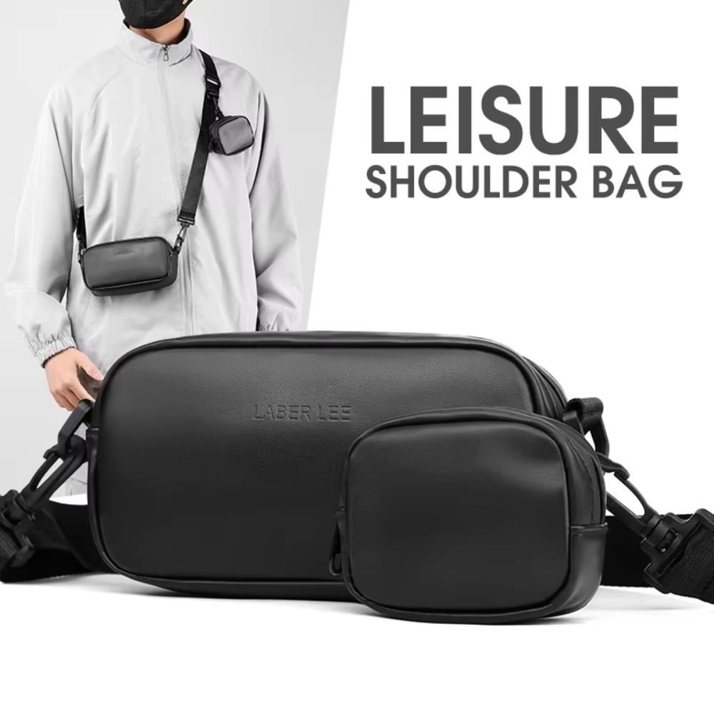 Waist Pack PU Men's Phone Bag High-end Unisex Mobile Phone Chest Bags Square with Small Hanging Bag Black Crossbody Bag for Couple