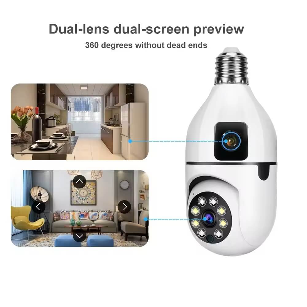 Wireless Light Bulb Dual Camera 2MP+2MP Automatic Human Tracking Night Vision Camera.