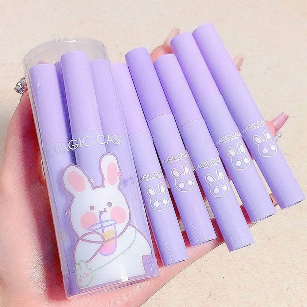 6 Pcs1 Set MAGIC CASA Long Lasting Waterproof Lip Glaze  Matte Velvet Lip Glaze Naughty Rabbit Matte Velvet Lipstick Set for Women