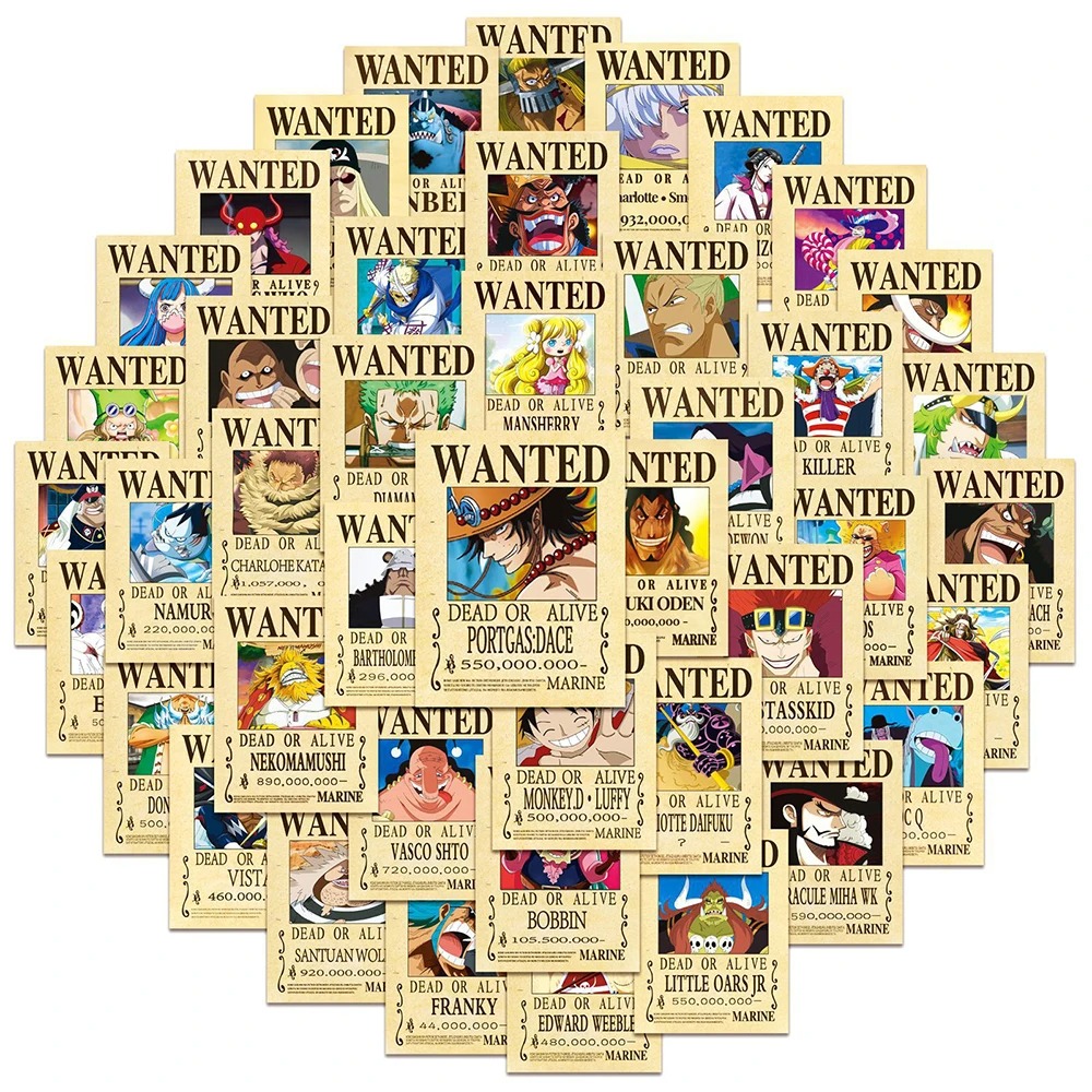 25/50pcs One Piece Wanted Stickers for Scrapbook Journal Diary Laptops and Cellphone Cover
