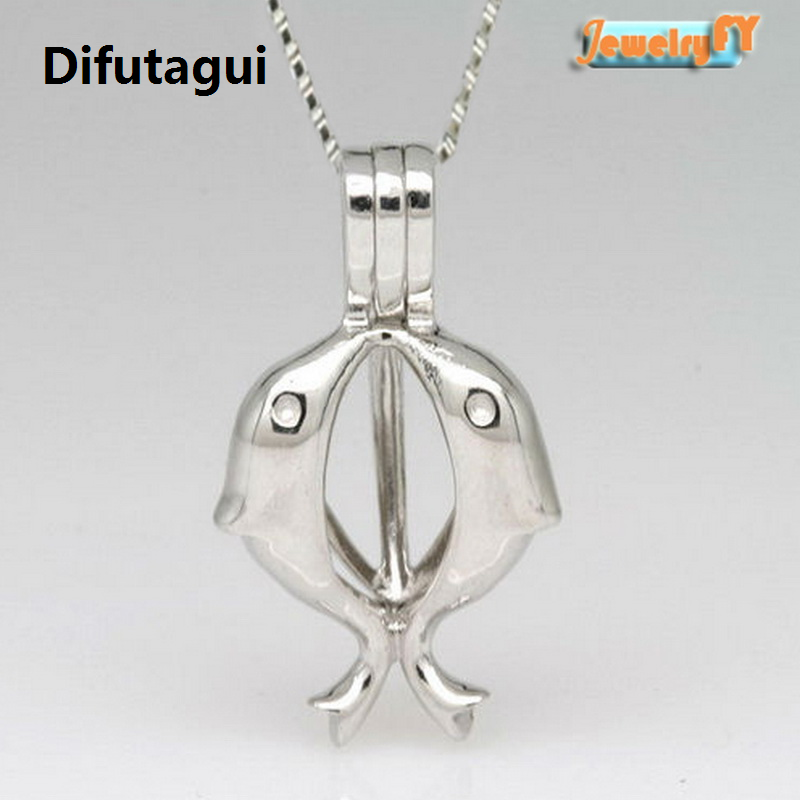 Difutagui Fifty percent discount Can Put In A Bead 925 Silver Dolphin Couple Locket Sterling Silver Cage Pendant Mounting Charms DIY Necklace Bracelet Accessory