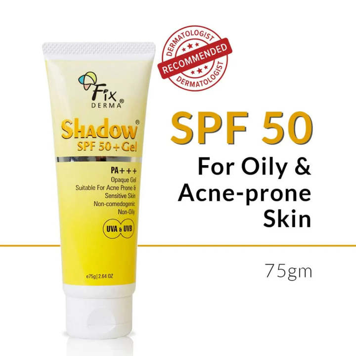 Fix Derma Shadow Sunscreen Gel SPF 50 Pa +++ , Water Resistant Sunscreen , Best SPF Sunscreen , 75 G