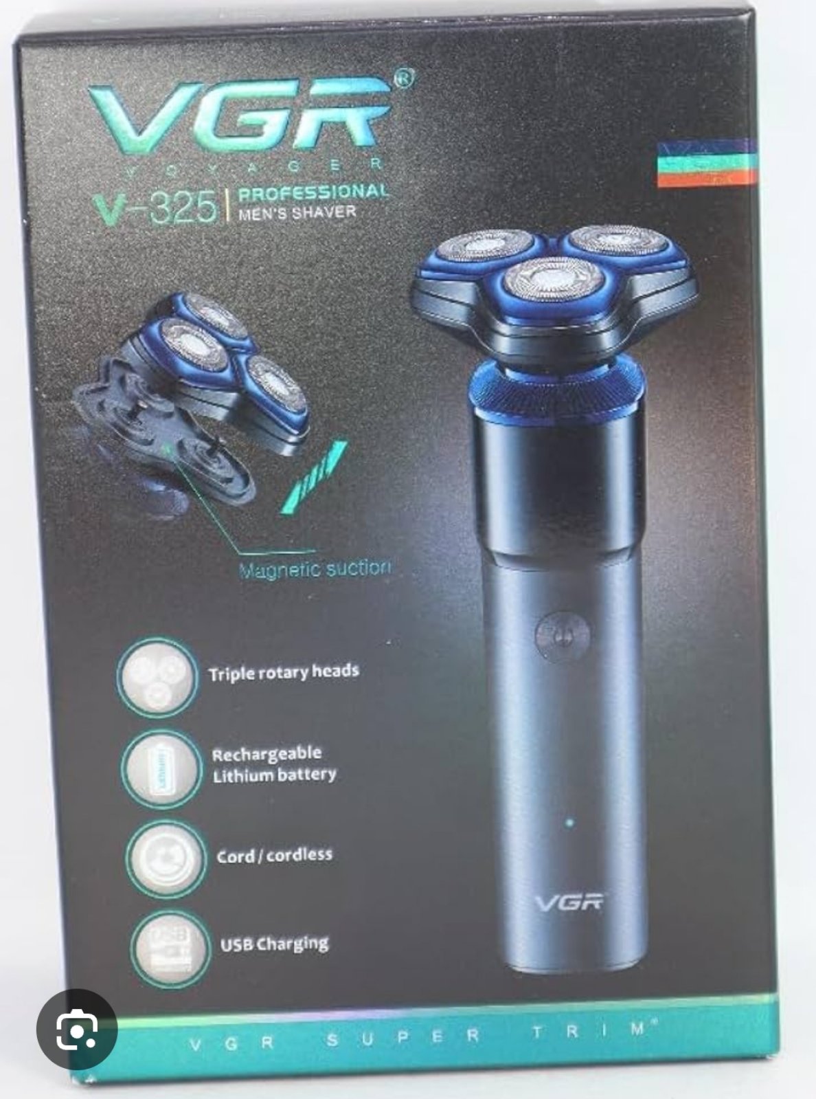 Men's Shaver Body Grooming Hair Trimmer - VGR V-325 Professional - Triple Rotary Heads, Precision Blades, Rechargeable Lithium Battery, Cord/Cordless Operation, USB Charging