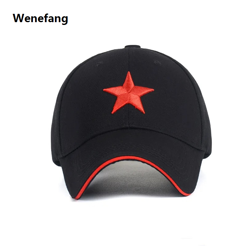 Wenefang Unisex Cotton Baseball Caps with Embroidery Red Five-pointed Star Bargain price Adjustable 6 Panel Snapback Gorras Peaked Cap Sunshade Hat