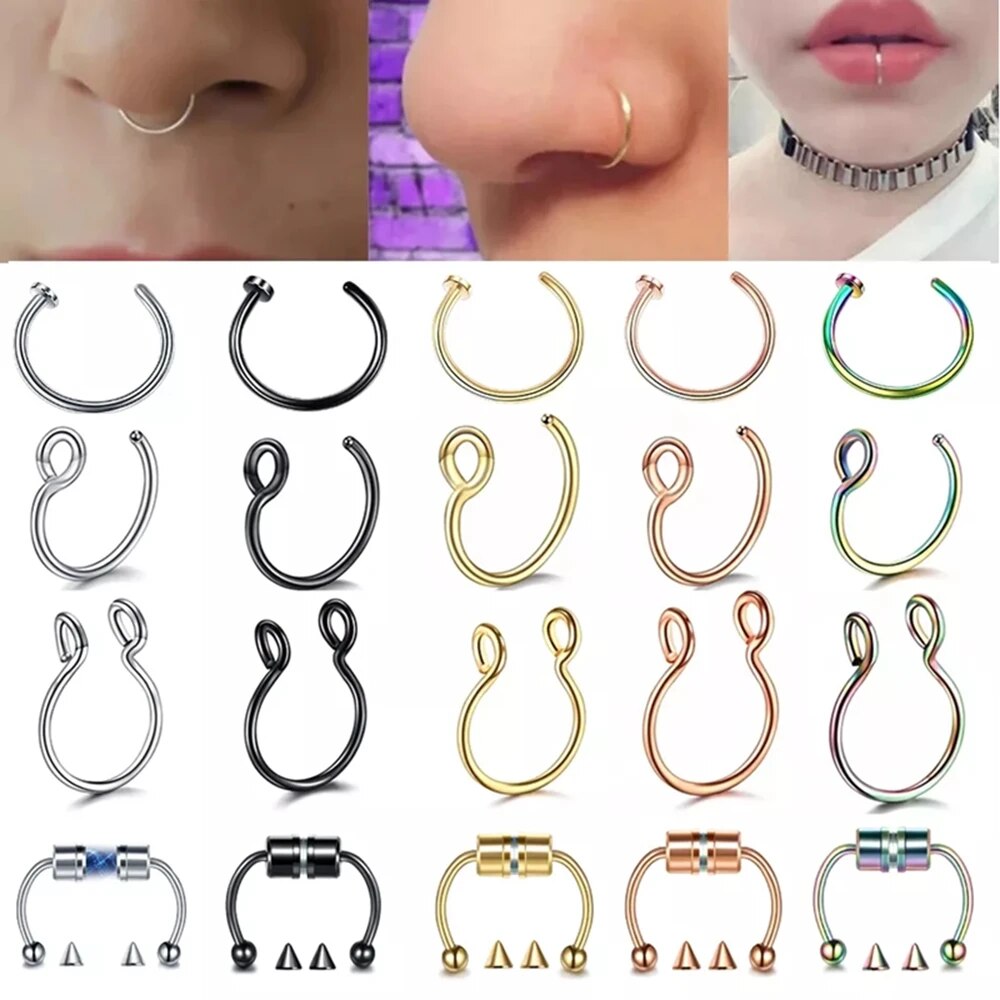 HOT 1PC Women Piercing Nose Ring Hoop Septum Non Piercing Clip Rock HipHoop Stainless Steel Magnet Fashion Punk Body Jewelry