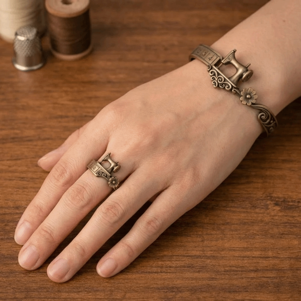 New Elegant Sewing Machine Bracelet Vintage Unique Adjustable Cuff Bracelet Craft Design Metal Finger Ring Daily