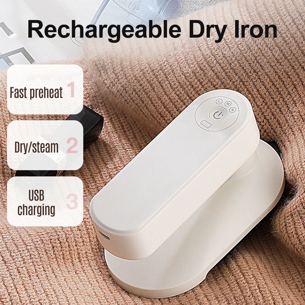 Portable Mini Electric Iron Cordless Rechargeable Dry Iron Wrinkle Remover Touch-Up Ironing for Home Business Trip Travel