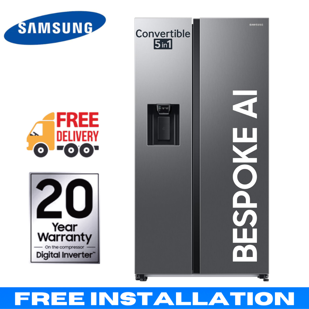Samsung Side By Side Refrigerator 633L Convertible 5-in-1 Digital Inverter With AI, WiFi & Water & Ice Dispenser