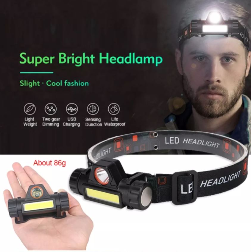 Portable Mini High Power LED Rechargeable Headlamp Built-In Battery T6 COB USB Headlight Waterproof Head Torch