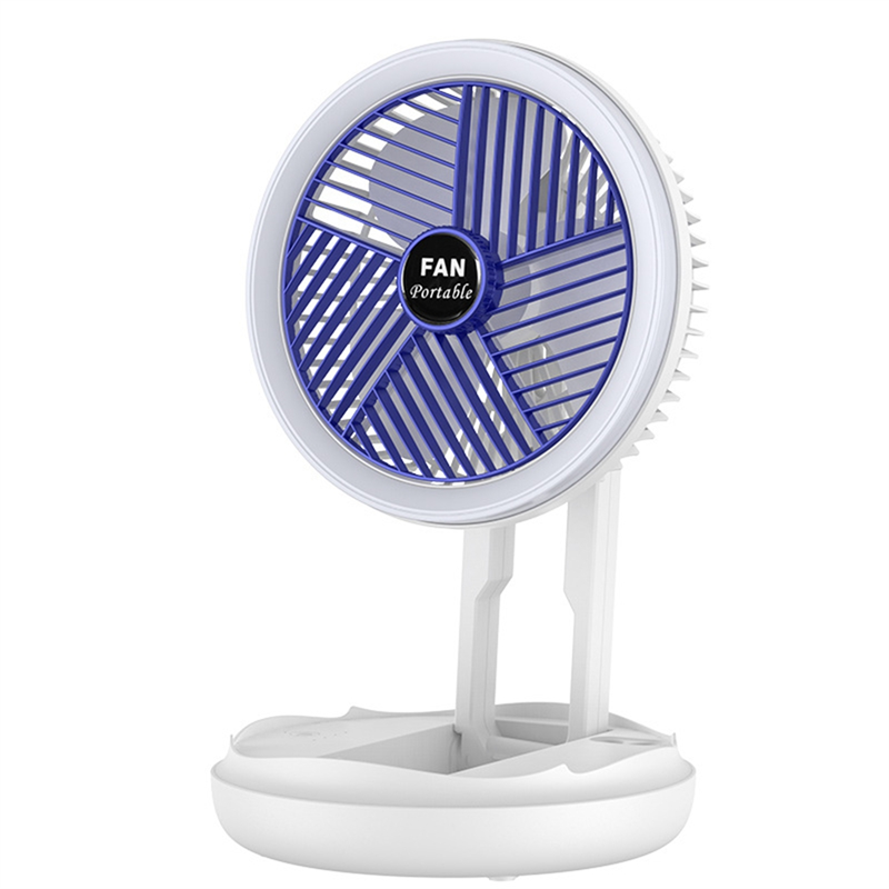 1 Piece USB Charging Foldable Table Fan Wall Mounted Hanging Ceiling Fan White with LED Light Adjustable for Home Room Cooler Fan